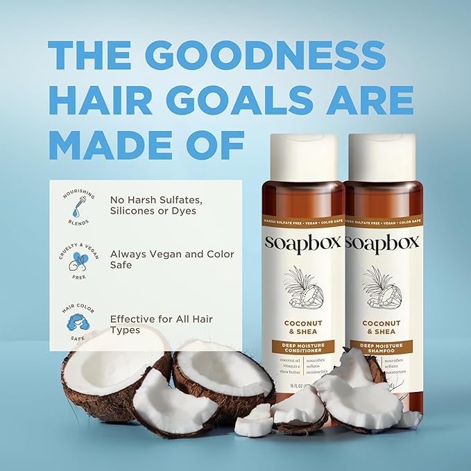 Soapbox Shampoo and Conditioner Set with Coconut Oil, Jojoba Oil, Aloe and Shea Butter to Moisturize and Nourish for All Hair Types, 16 Ounces Each (Pack of 2)