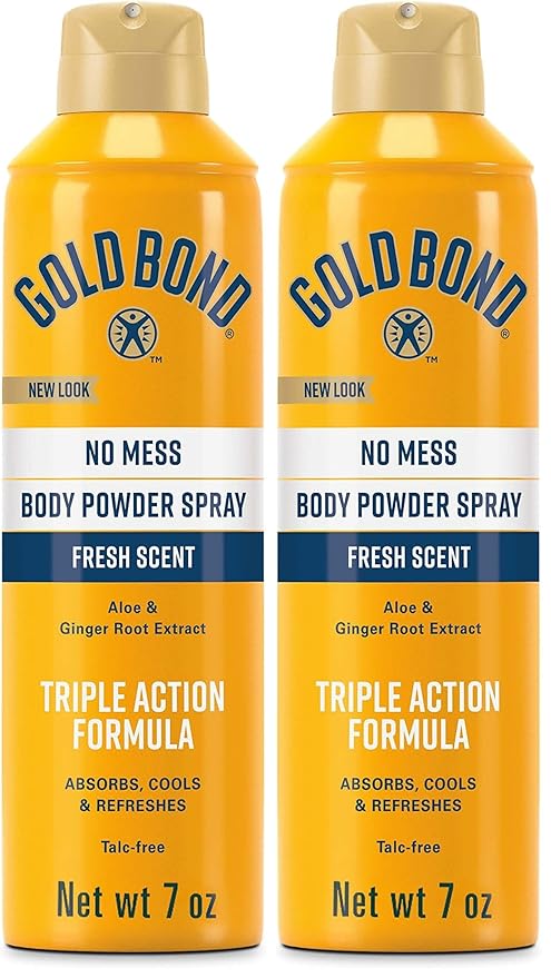 Gold Bond No Mess Talc-Free Body Powder Spray, 7 oz., Fresh Scent, with a Triple Action Formula (Pack of 2)