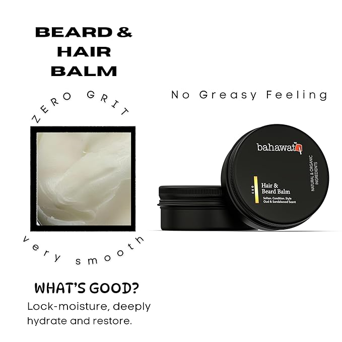 BAHAWAT Beard Balm Oud & Sandalwood - Styles, Strengthens & Softens Beards - Natural Beard Conditioner- ZERO GRIT Balm - reduces beard itch, 2 ounce