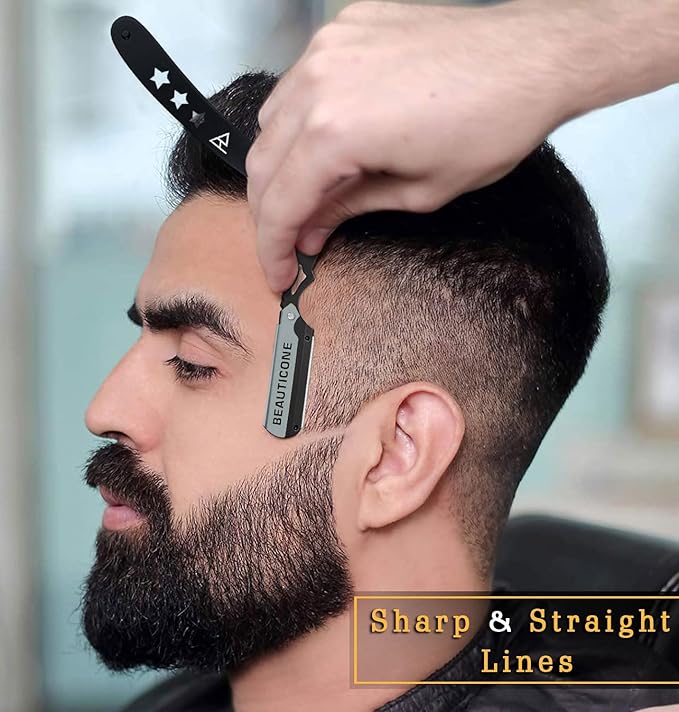 BEAUTICONE Straight Razors for Men, Straight Edge Razor, 100 Single Edge Blades, Stainless Steel, Barber Razor for Men's Shaving, Barber Shaving Knife, Swinglock
