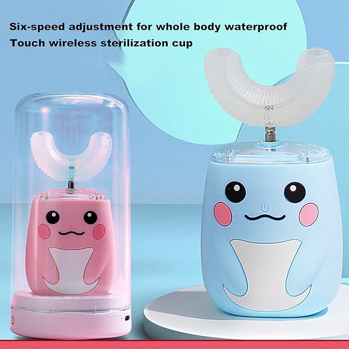 Ultrasonic Toothbrush, Cartoon Dragon 360 Degree Cleaning Simple Operation Kids Silicon Automatic Ultrasonic Teeth Brush Pink 2-6Years