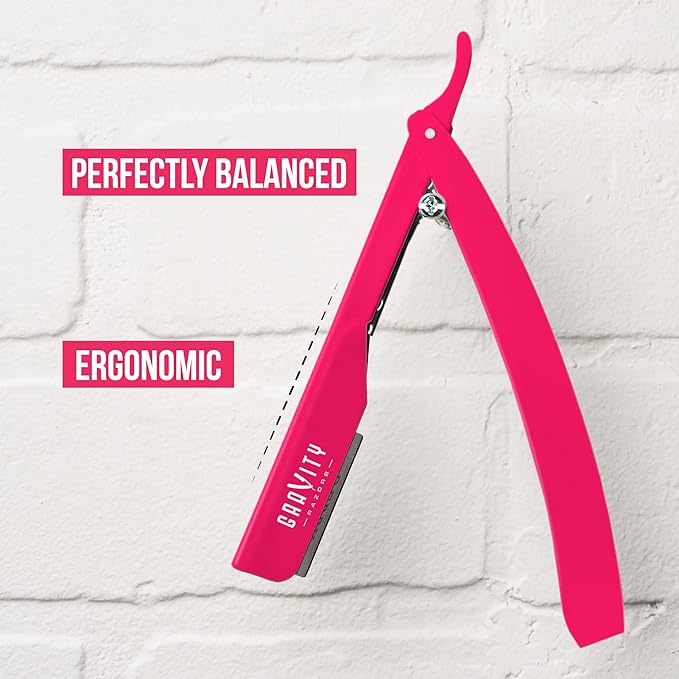 GRAVITY RAZORS Professional Straight Razor Kit – Ultra Exposure, Includes 10 Premium Blades, 2mm Exposed, Pink