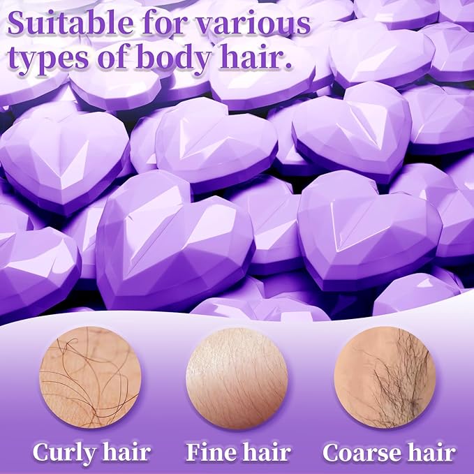 Chulan Heart Hard Wax Beads for Sensitive Skin - 400g Professional Wax Kit for Coarse Hair, Gentle Enough for Brazilian, Face, Legs & Underarms, Home & Salon Use Purple Heart Shape
