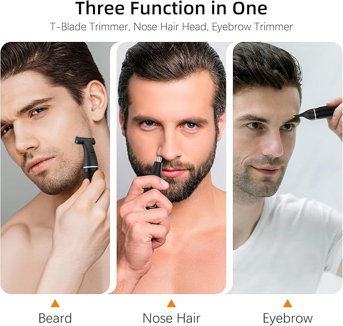 RUIM 3-in-1 Men's Body Groomer - Waterproof Electric Shaver for Groin, Chest, Back & Body Hair, with Nose & Eyebrow Trimmer Attachments for Painless Wet/Dry Use