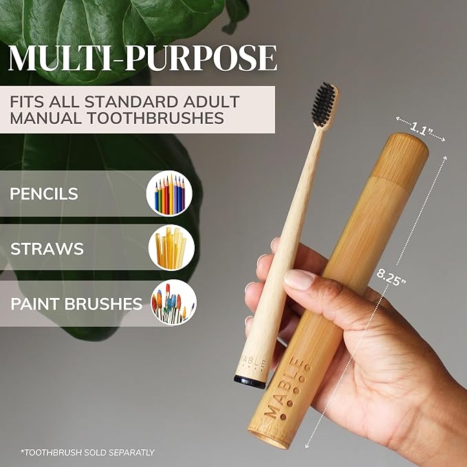 MABLE Toothbrush Travel Case | Bamboo Toothbrush Holder For Travelling and Camping | Adult Size | Natural Product