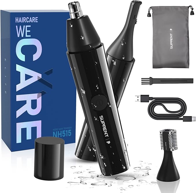 SUPRENT Nose Hair Trimmer for Men, Rechargeable USB-C Nose Trimmer with IPX7 Waterproof Wet/Dry, Precision & Painless Eyebrow & Facial Hair Trimmer Kit (New Version)