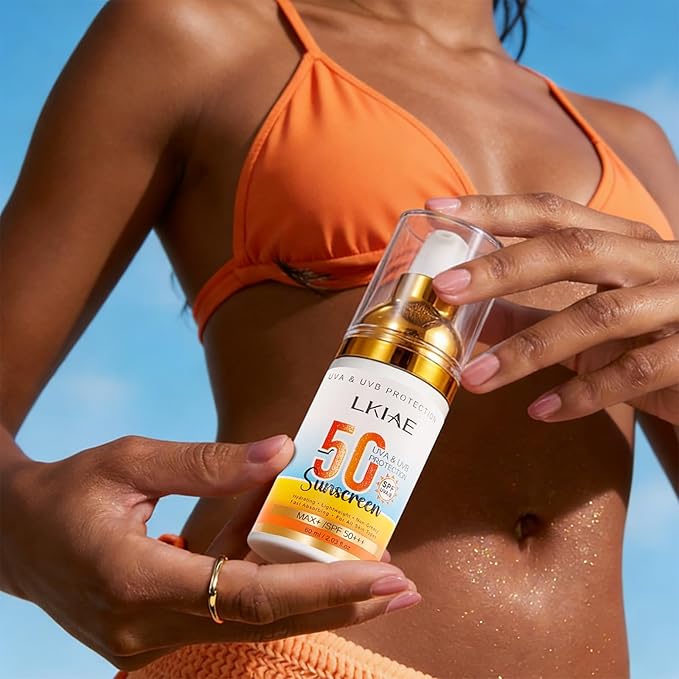 LKIAE Spf 50+ Sunscreen, UVA, UVB Protection, Prevent Sunburn, Skin Darkening, Pigmentation, Anti-Wrinkles, With Aloe Vera, Travel Size, 2 oz (Pack of 3)