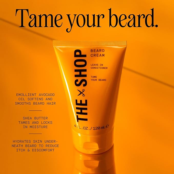 The Shop by LeBron James Men's Conditioning Beard Cream, Leave-In Moisturizer with Avocado Oil & Shea Butter, Softens, Hydrates & Tames Facial Hair, Lightweight & Non-Greasy, Eucalyptus Scent, 4 Fl Oz