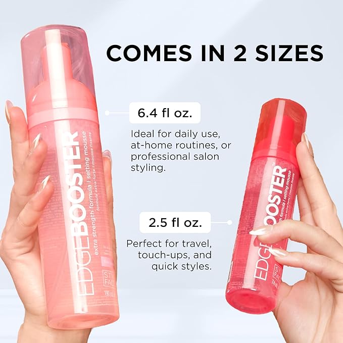 Style Factor EDGE BOOSTER Extra Strength Setting Mousse Travel Size – Frizz Control, Extra Volume, and Conditioning – 2.5oz Blue Sapphire Mousse for Curly Hair