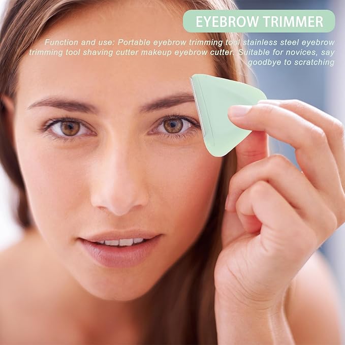 WOONEKY Eyebrow Shavers and Brow Trimmers 4Pcs Small Triangle Facial Hair Remover Kit for Beginners with Safety Cover in Light and Mint Colors 2 Sets