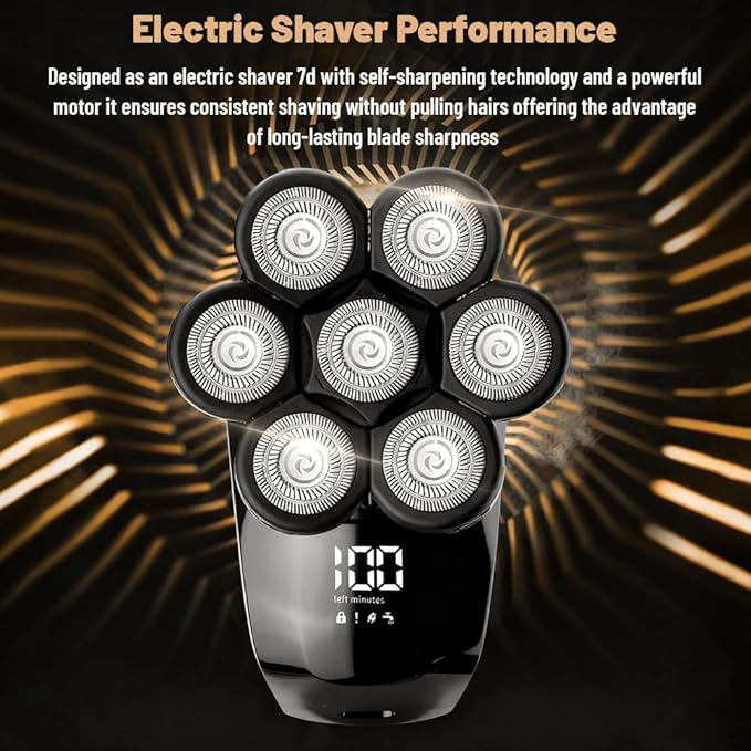Head Shavers for Bald Men, Electric Shaver 7D with 7 Floating Heads and Self-Sharpening Blades, Waterproof Cordless Shaver for Travel Home and Daily Grooming Kit
