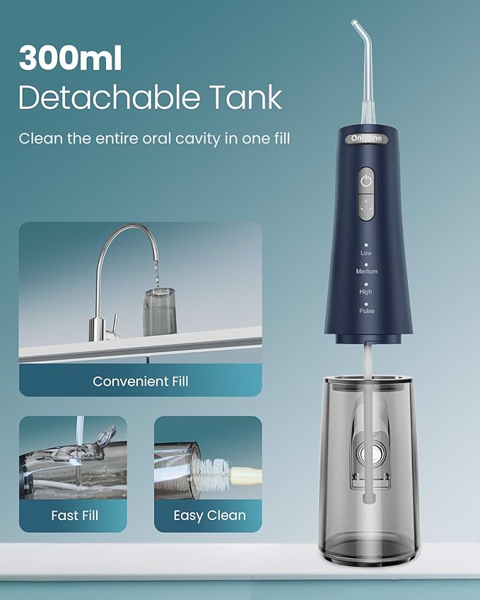 Onlyone Water Dental Flosser Pick for Teeth 300ML Portable Oral Irrigator Rechargeable Travel Irrigation Cleaner Cordless Electric Flossing Machine for Teeth Cleaning Power Flossers IPX7 Waterproof