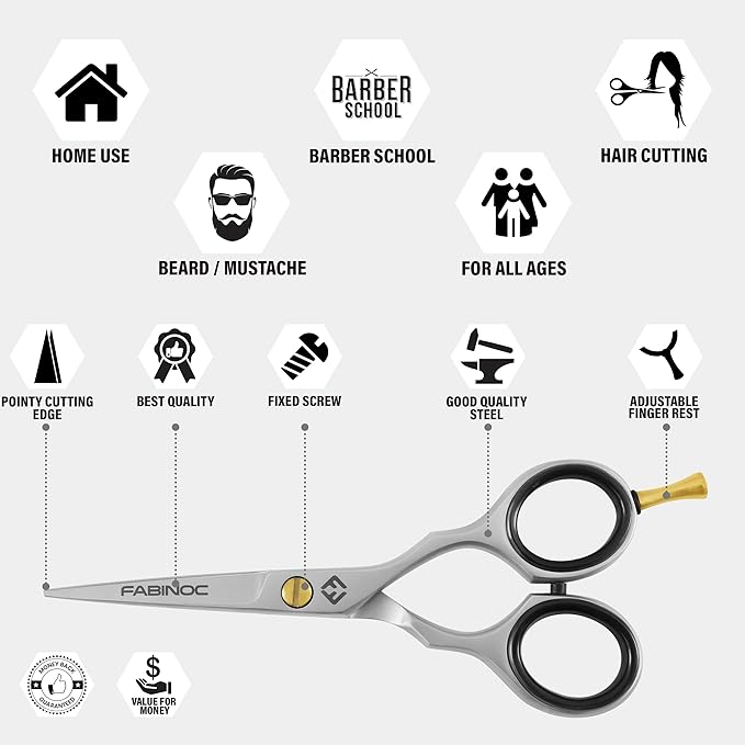 Beard and Mustache Scissors for Men 5" with 2 Combs & Pouch – German Quality Stainless Steel Hand-Forged Grooming Scissors for Facial Hair Trimming (Silver)
