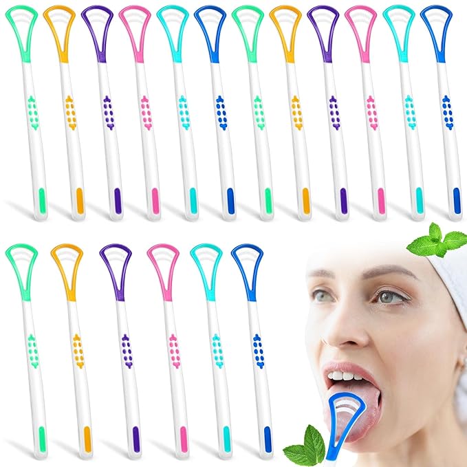 Yinkin 18 Pcs Tongue Scraper for Adults, Scraper Cleaner 100% BPA Free, Tongue Scrapers Cleaner, Oral Care Brush for Reducing Bad Breath Adults Healthy Oral Care Tools Easy to Use
