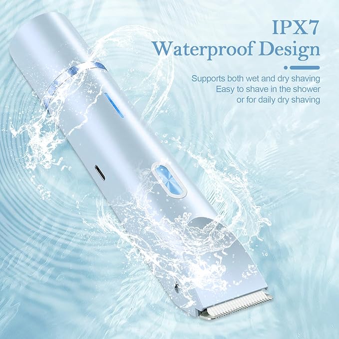 Bikini Trimmer for Women, 2-in-1 Dual Head Shaver Women, IPX7 Waterproof Gentle Electric Razors for Sensitive Areas, Cordless Hair Removal for Shower & Travel, Holiday Gift (Blue)