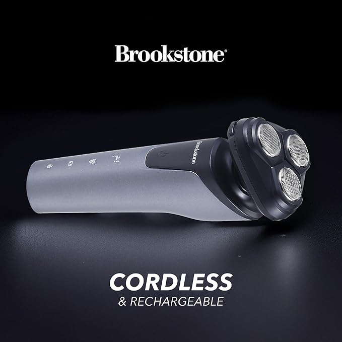 Brookstone - 3 Head Rotary Shaver, Precision Shave, Cutting-Edge Design, Professional Quality (Black/Grey)