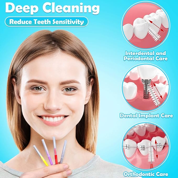 Modacraft 120Pcs Interdental Brush 4 Sizes Braces Brush Toothpicks with Soft Bristles 360° Bendable Floss Heads Dental Brushes Between Teeth Gum Braces Cleaning Kit Oral Tooth Cleaning Tool