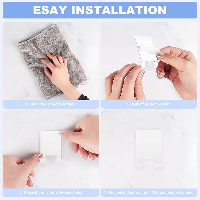 VIS'V Adhesive Razor Holder, Wall Mount Shower Razor Hooks for His and Hers, Metal, Waterproof, White, 2 Pcs