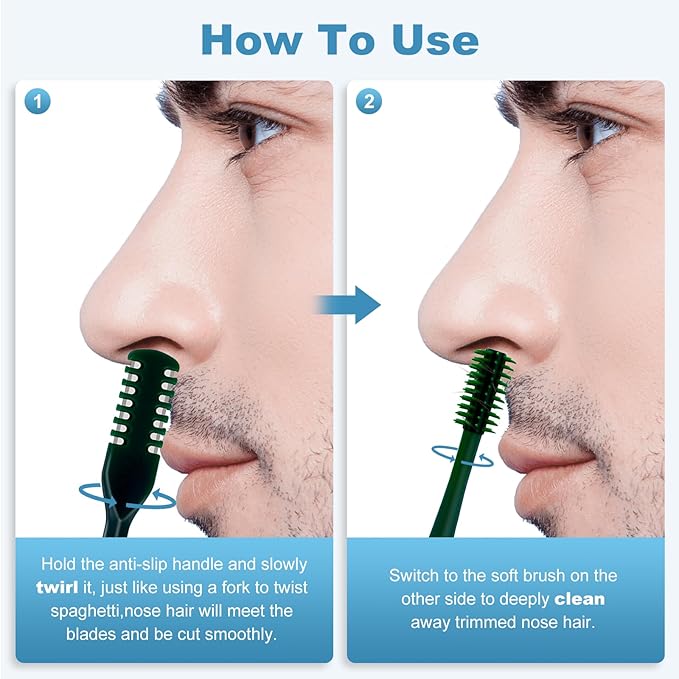 5PCS 2-in-1 Nasal Hair Cutter, Upgrade Manual Double Sided Nose Hair Trimmer Cutter for Women and Men 360°Rotating Nose Hair Remover Grooming Tool knife Razor Portable Nostril hair kit (Dark Green)