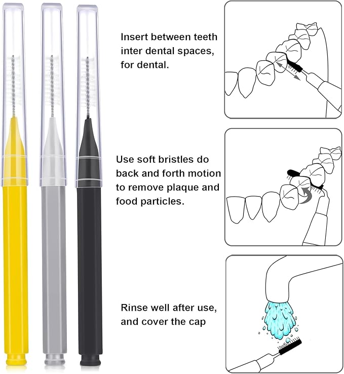 Patelai 100 Pieces Braces Brush for Cleaner Interdental Brush Toothpick Dental Tooth Flossing Head Oral Dental Hygiene Flosser Toothpick Cleaners Tooth Tool(Black, Grey,Yellow,Various Sizes)