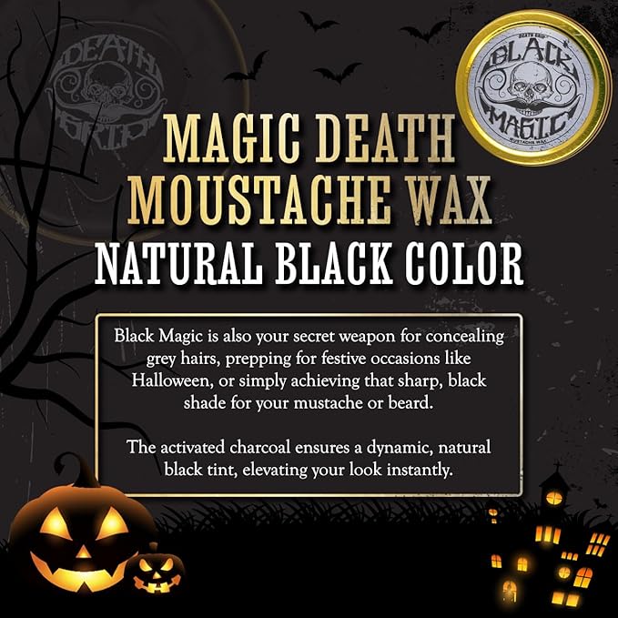 THE VINTAGE GROOMING CO. Black Mustache Wax | Black Magic Death Grip Moustache Wax | Hide Grey Hair In Beard Or Moustache | Extra Strong Hold Mustache Wax Unscented | 1 oz Tin Heat Source Required