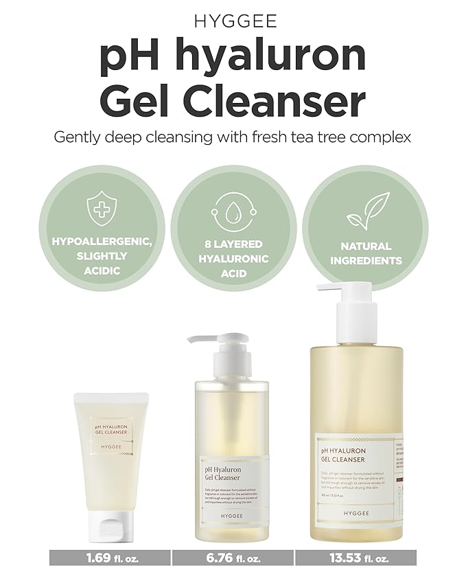 pH Hyaluron Gel Cleanser - Hyaluronic Acid Hydrating Face Wash - pH Balancing Formula for All Skin Types - Hypoallergenic Mild Makeup Cleansing Gel, 1.69 fl.oz. x 2 Pack