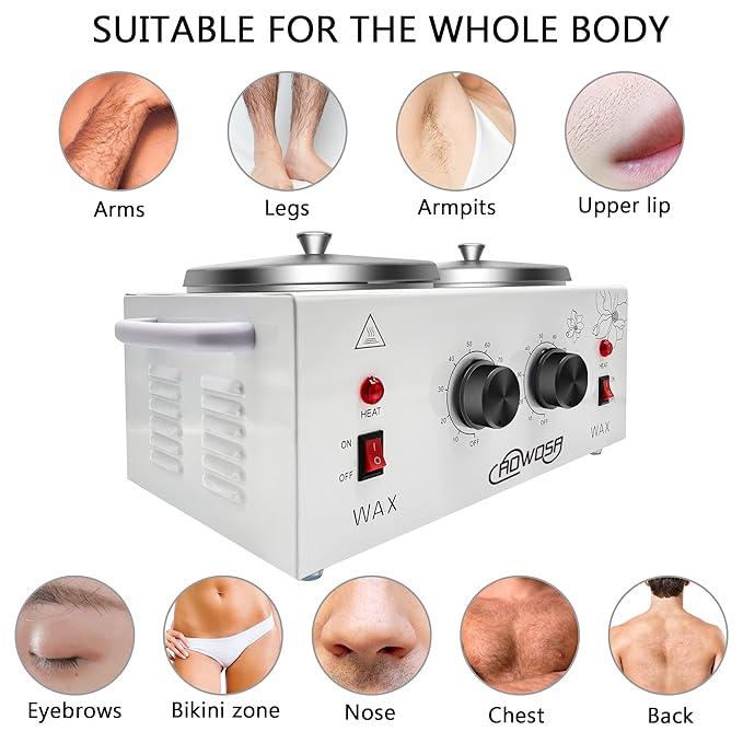 Double Wax Warmer Professional Electric Wax Heater Machine for Hair Removal, Dual Waxing Pot Paraffin Facial Skin Body SPA Salon Equipment with Adjustable Temperature Set
