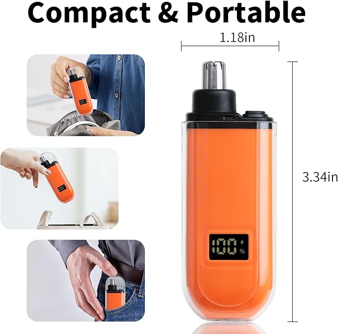 Electric Nose Hair Trimmer for Women Men, Rechargeable Mini Travel Trimmer for Nose and Ear Hair Clippers Portable Trimming with LED Display