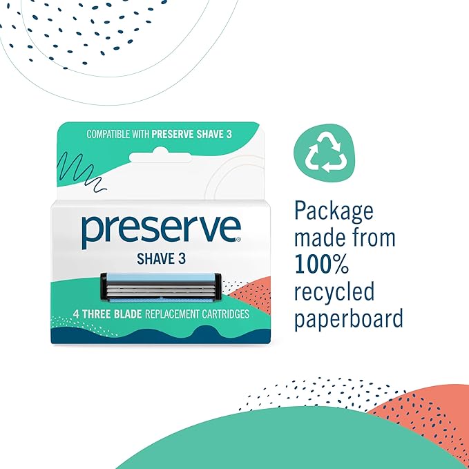 Preserve Shave 3 Razor Blade Refills - 3 Blade Razors for Women & Men - Titanium-Covered Shaver Cartridges with Vitamin E & Aloe Strip for Face & Body Shaving Kit - 24 Pack