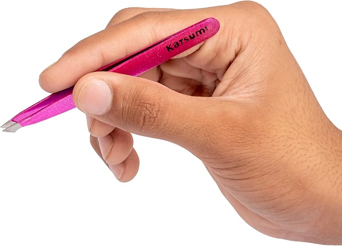 Katsumi Pinnacle 4-Piece Tweezers Set – Precision Stainless Steel Tweezers for Eyebrows, Facial Hair, Ingrown Hair, Splinters – Professional Beauty Kit Pink Gliiter