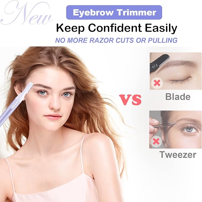Electric Eyebrow Trimmer for Women, Facial Hair Razor Removal for Men, Mini Epilator for Bikini, Remover for Face, Chin, Peach Puzz, Lips, Body, Arms, Legs, Battery Operated (Purple)