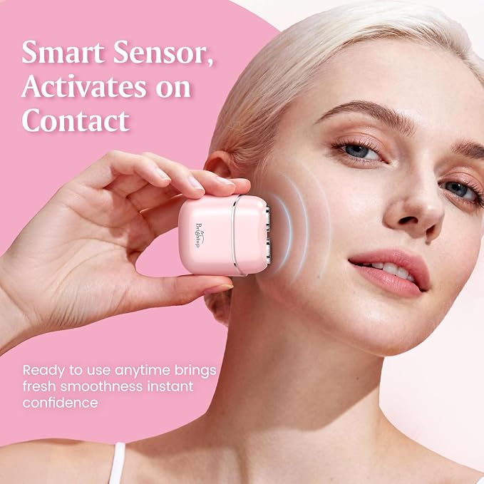 Brightup Facial Hair Remover for Women - Painless Electric Face Shaver for Peach Fuzz on Lip & Chin, USB-C Rechargeable & Waterproof, Mini Size Portable for Smooth Skin On-The-Go (Pink)