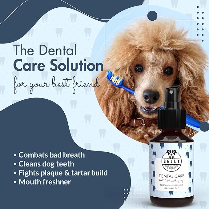 Belly Dog Breathe Freshener for Bad Breath - Fresh Mint - Eliminates Bad Breath, Plaque & Tartar Build-Up - No Rinse, No Brush - Dog Breath Spray with Aloe Vera and Grape Fruit - Made in Germany, 3oz