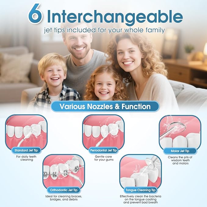 Water Flosser, Rechargeable 300ML IPX7 Waterproof Cordless Portable Oral Irrigator with 4 Modes & 6 Replaceable Jet Tips-Professional Flossing Cleaner for Daily Home Use,Travel,Gums,Braces Care-Black
