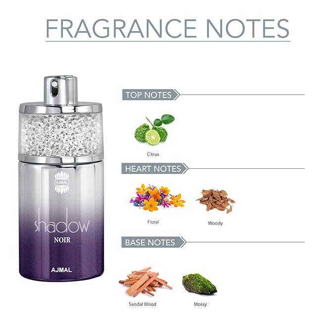 Ajmal Shadow Noir Eau de Parfum 2.5 oz / 75 ml Perfume for Men & Women | Long-Lasting Woody Amber Fragrance with Lavender, Patchouli & Musk | Dubai Made Vanilla Perfume