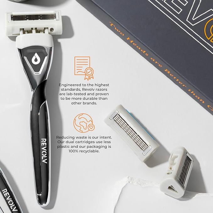 Revolv Dual Sided Razor Cartridge Refill, 2-Pack Premium Razor Blades for Men with Swedish Steel - Long Lasting Shave for Sensitive Skin - Perfect for Men's Shaving Kits and Men's Shaver