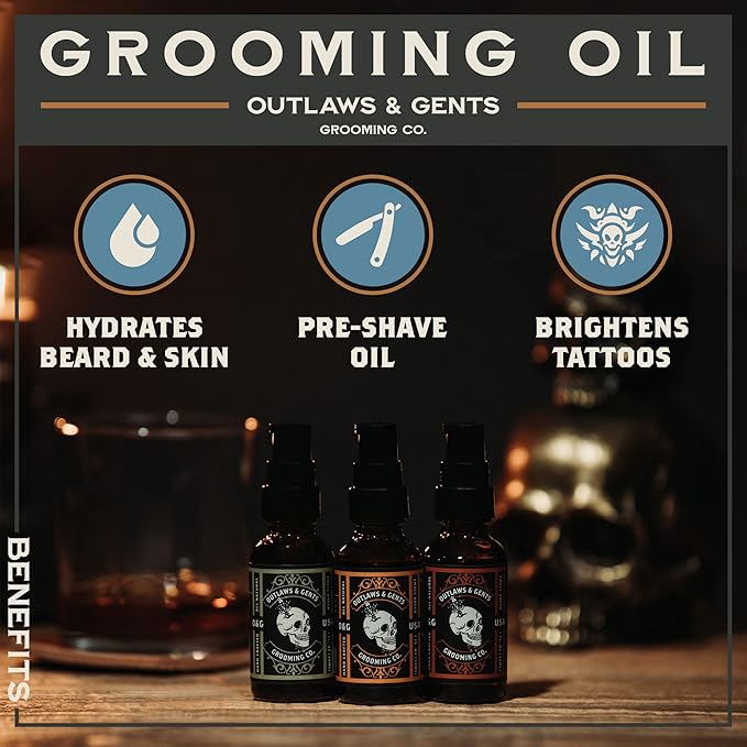 Outlaws & Gents Grooming Co. Clove and Orange Grooming Oil - All-Natural Beard and Hair Oil for Men - Moisturizes and Softens Hair, Reduces Itchiness and Flakiness