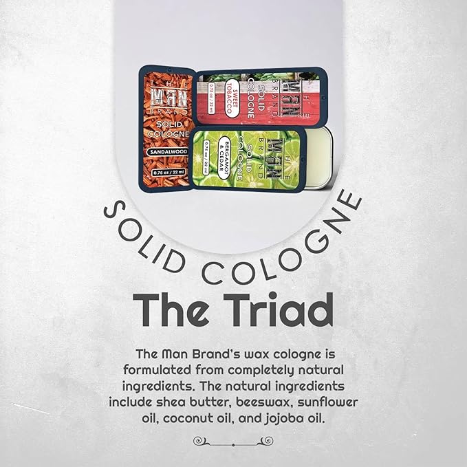 Solid Cologne Sample Pack in Vintage Slide Tin, Cologne Balm with a Sweet Tobacco, Citrus Bergamot, and Sandalwood Men's Fragrance (3 Pack of 0.75 Ounce Each)