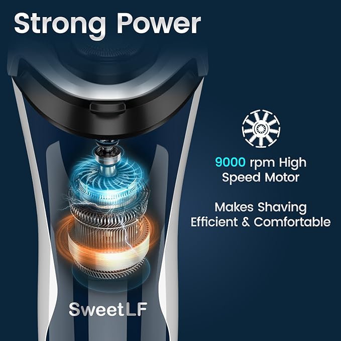 Electric Razor for Men, Electric Shaver for Men Waterproof/Rechargeable/LED Display, Men’s Shavers Wet & Dry Rotary Shavers Gift for Dad Husband Boyfriend (Navy Blue)