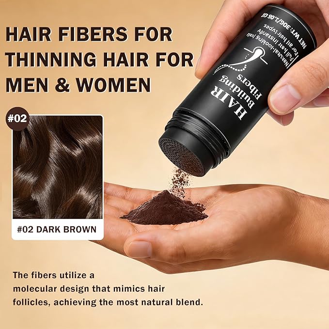 Hair Fibers for Thinning Hair for Men & Women Hair Building Fibers Instant Cover Up & Volume Instantly Hair Filler - 02 Dark Brown