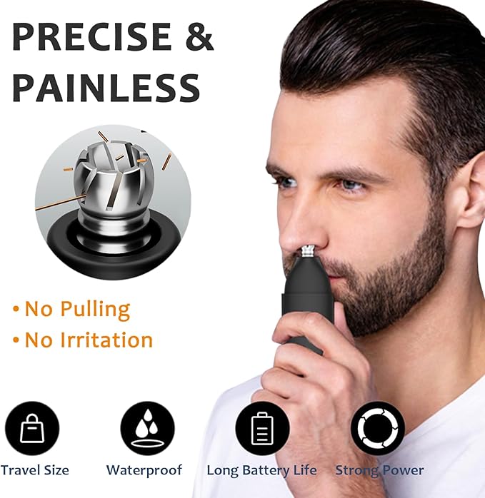 Nose and Ear Hair Trimmer for Men - Nose Hair Remover Razor for Ears Face - Painless Ear Remover Rechargeable Nasal Shaver Clipper Dual-Edge Blades for Women No Pull Trimming with Travel Lock