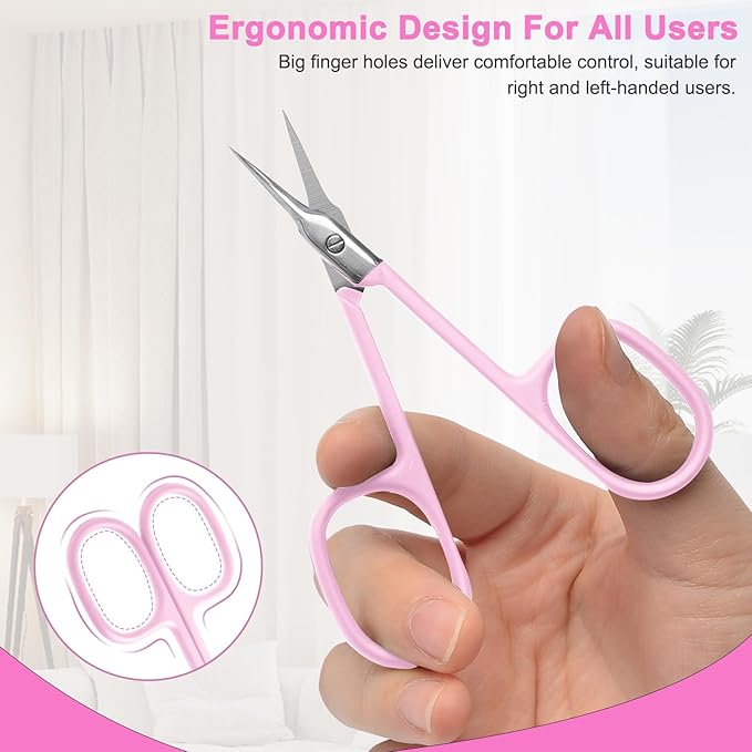 CGBE Cuticle Scissors Extra Fine Curved Blade, Super Slim Manicure Scissors for Cuticles Professional Small Scissors with Precise Pointed Tip Grooming Blades, Eyebrow, Eyelash, and Dry Skin - Pink