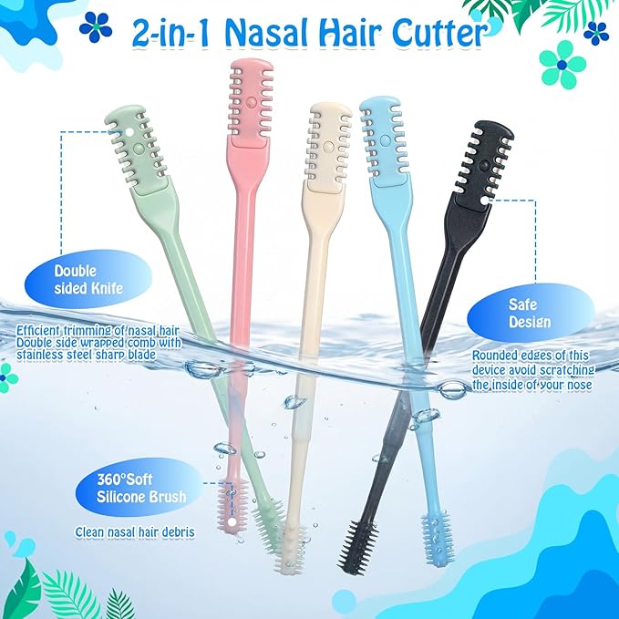 48 Pcs 2-in-1 Nasal Hair Cutter Double Sided Nose Hair Trimmer Bulk for Women Men Portable 360° Rotating Manual Nose Nasal Knife Soft Cleaning Brush Box Package Multicolor