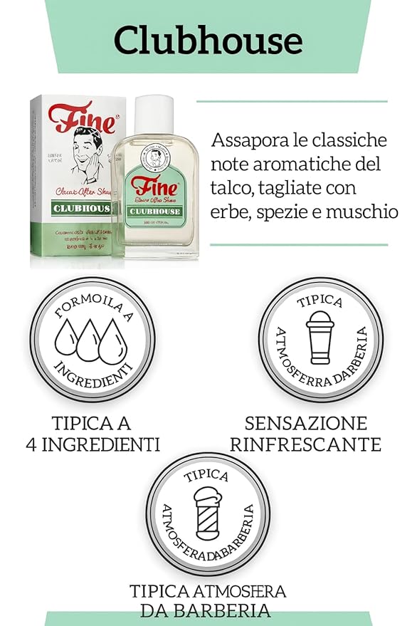 Fine Men's Aftershave - Clubhouse Classic Fragrance, Soothing & Toning Post Shave Balm, Calms Razor Burn, Classic Barbershop Feel, Alcohol-Based Formula, Gentle for All Skin Types, 100ml