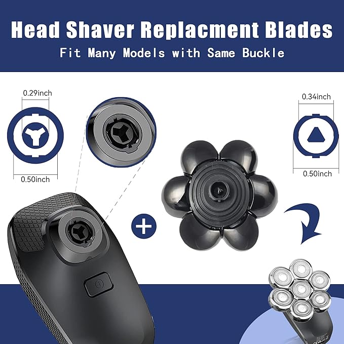 Universal Replacement Heads for Blade,Replacement Blades Compatible with Most Major Head Shaver Brands, Easy-to-Install Electric Razor Shaver Heads for Bald Men. (7 Silver)