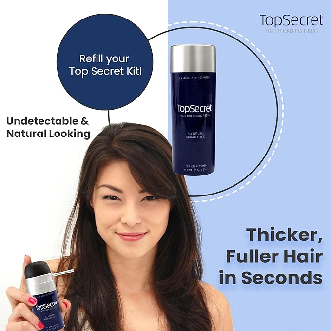 Top Secret Hair Thickening Building Fibers Refills - Undetectable & Natural Hair Filler - for Men & Women - Instantly Fill In Fine Thinning Hair - Weather & Sweat Resistant (Light Brown, Large)