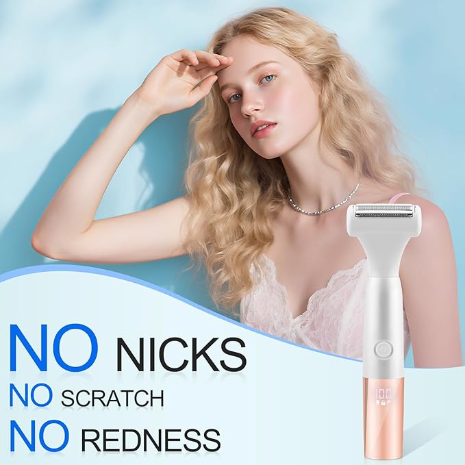5-in-1 Bikini Trimmer Electric Razors for Women, Cordless Electric Shaver with LCD Display for Facial Body Legs Hair, Rechargeable Waterproof Pubic Body Hair Trimmer Birthday Christmas Gifts for Women