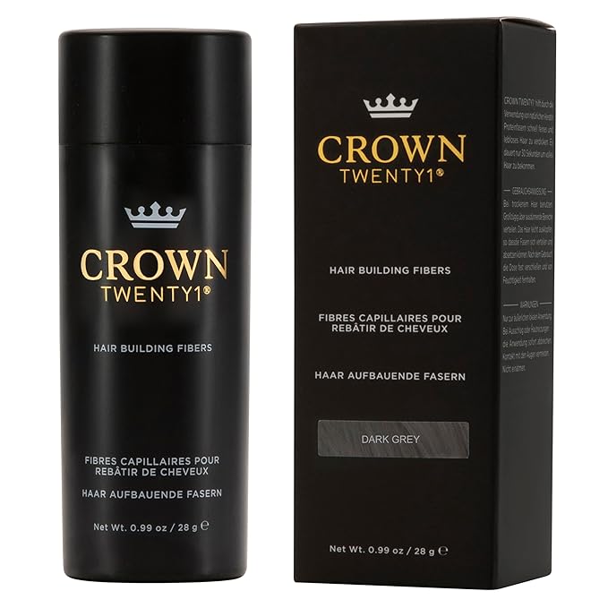 CROWN Hair Building Fibers (28g) - Instantly Cover Fine & Thinning Hair for a Thicker, Fuller Look - A Natural Keratin Concealer - 13 Shades for Men & Women - Dark Gray
