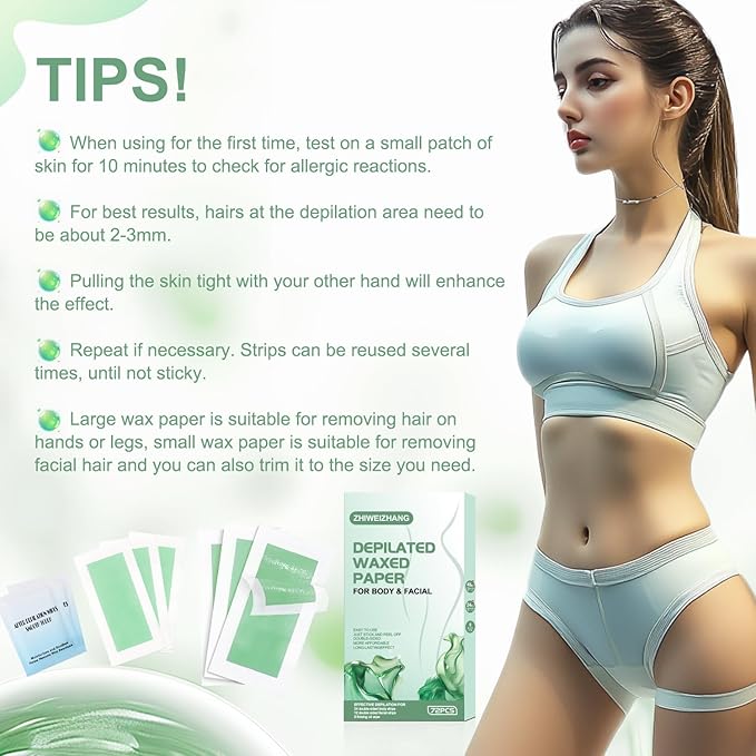 72PCS Wax Strips for Hair Removal for Women & Men: 48 Body &24 Face Waxing Strips + 8 Oil Wipes | At-Home Waxing Kit for Body, Bikini, Brazilian, Chest, Arms, Legs & Back | Hypoallergenic with Aloe