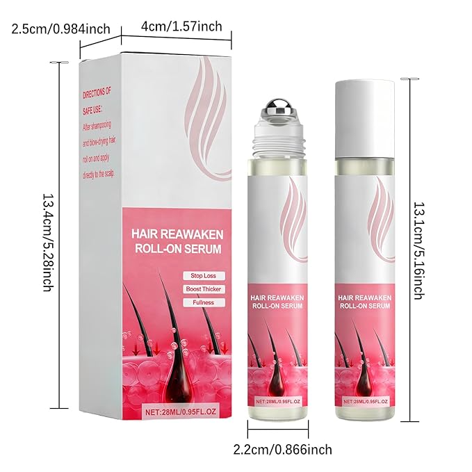 28ml Hair Reawaken Roll-On Serum for Thinning Hair – Nourishes Scalp & Strengthens Hair Follicles to Promote Fuller, Voluminous Hair Growth